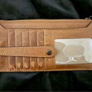Frye Melissa Cognac Brown Leather Card Zip Wallet